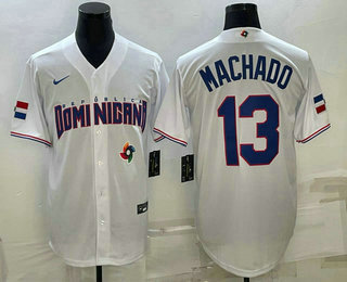 Mens Dominican Republic Baseball #13 Manny Machado 2023 White World Baseball Classic Stitched Jersey->2023 world baseball classic->MLB Jersey